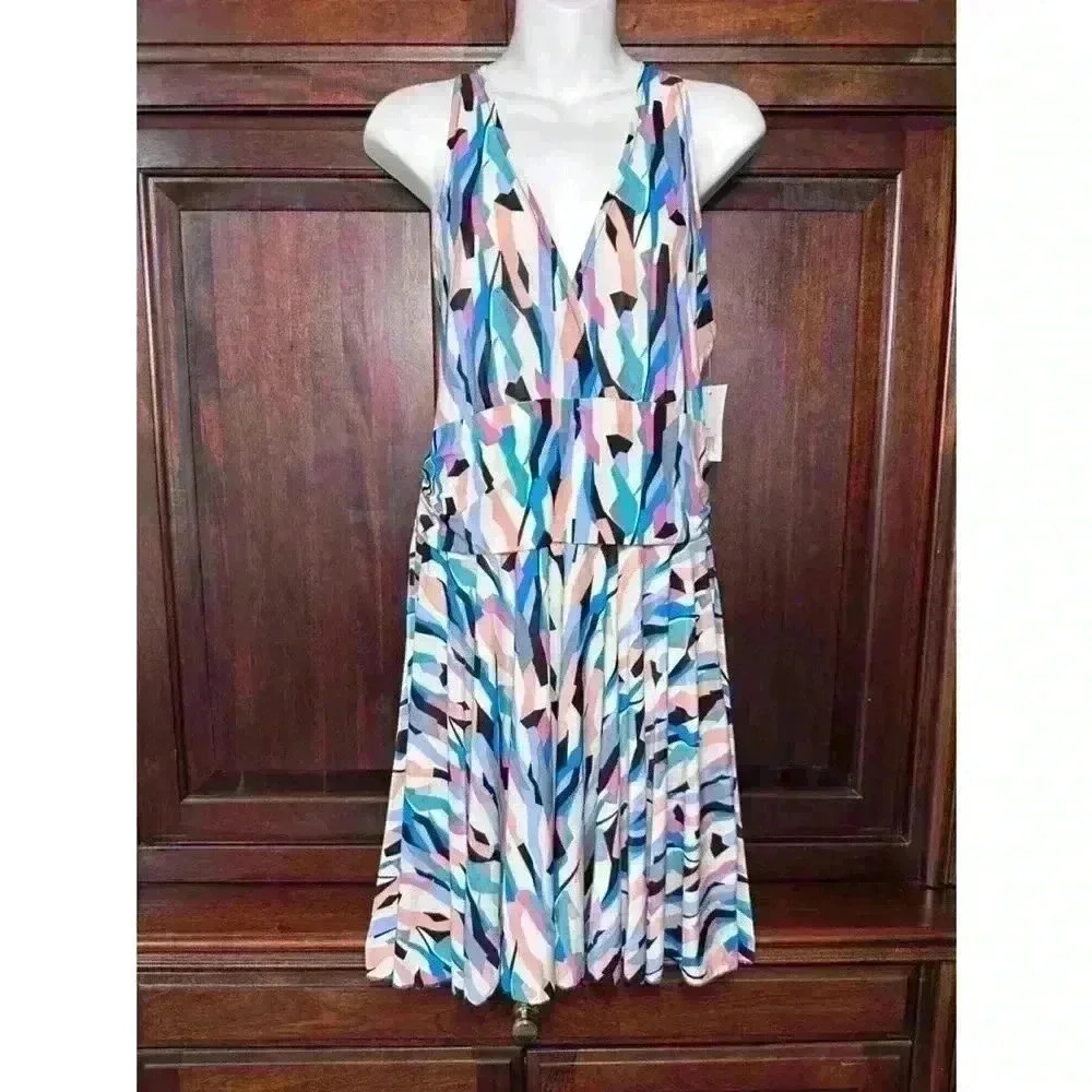 NWT! JADE Sleeveless Sundress, V Neck, Colorful Print, Strappy Back, XXL
